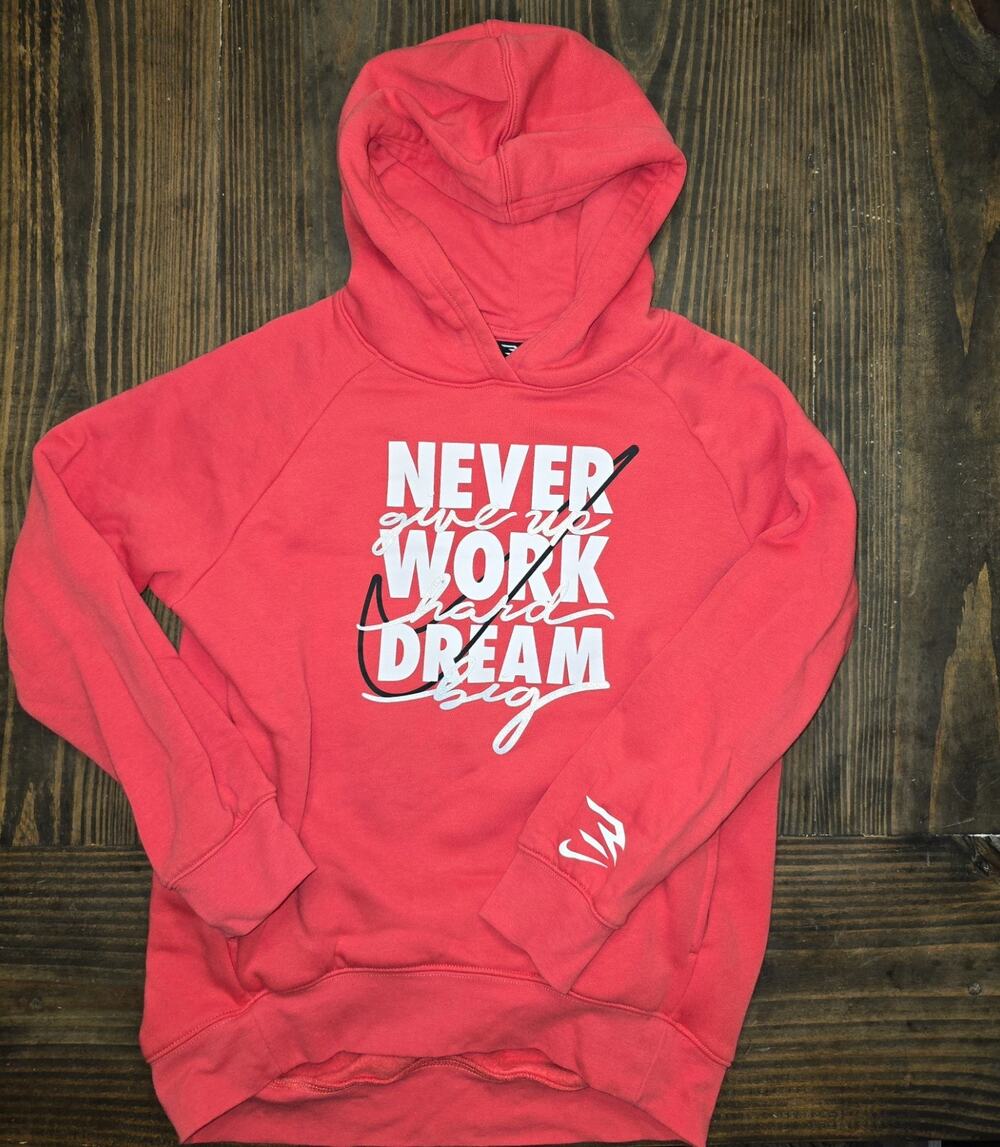 Youth LARGE Nike 3 Brand Russell Wilson Dream Big Swoosh Sweatshirt Hoodie Coral